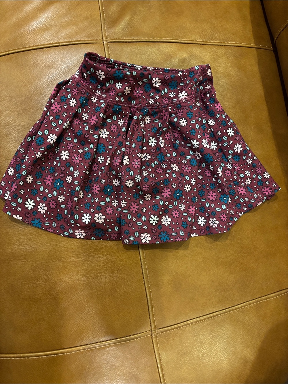okie dokie Burgundy Floral Circle Skirt with Pink & Teal Flowers